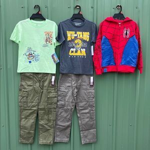 Boys Shirts Zip Hoodie Jacket & Cargo Pants 5-Piece Set Size M